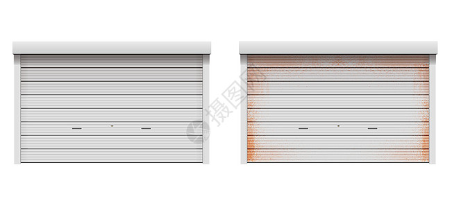 车库卷帘门卷帘门矢量插图集正常和生锈的 versio房间工厂车库安全建筑贮存窗户入口滚筒店铺插画