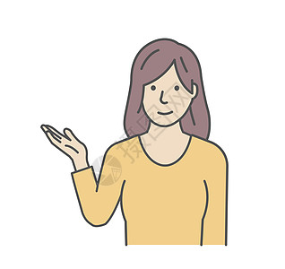一位年轻女子介绍或导航的矢量插图人士手指商务主持人推介会女士广告公司展示情感图片