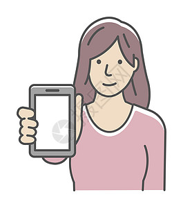 年轻女子展示智能手机显示矢量它制作图案插图推介会商业广告小样女性空白互联网手势电话图片