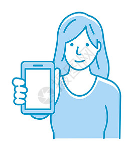 年轻女子展示智能手机显示矢量它制作图案手势女士女性技术插图电话屏幕广告男性推介会图片