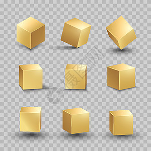 金色立方体 金盒金属形状 矢量方块集墙纸正方形黄色标识盒子阴影长方形白色角落等距图片