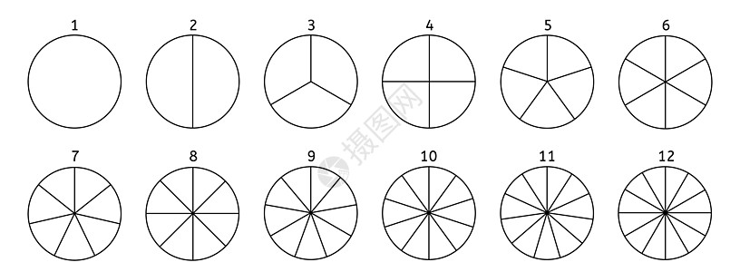 划分圆图 黑色段元素 矢量圆 12 节图片