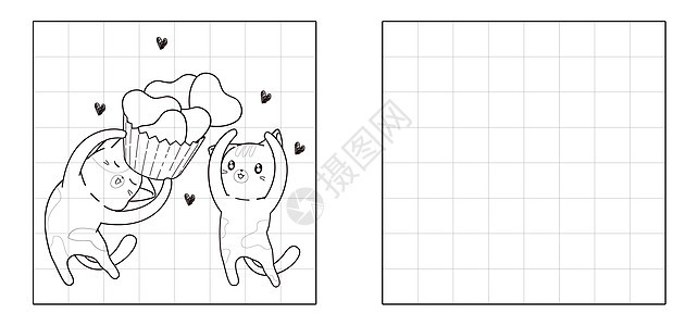 复制纸杯蛋糕卡通2只猫的心图片