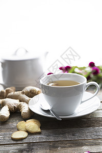 Ginger 茶的垂直方向茶杯块茎美食生姜食物勺子烹饪杯子饮食香料图片
