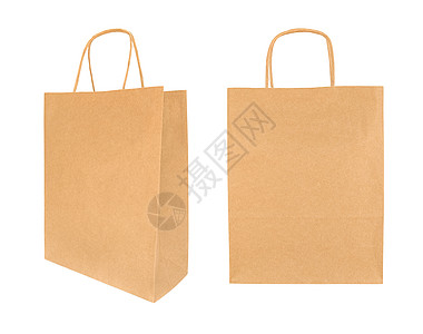 两个角度的手工艺购物纸袋 孤立在白色背景上背景图片
