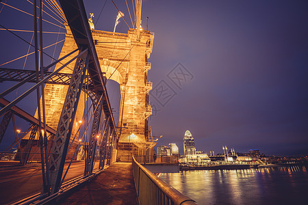 John A 辛辛那提的Roebling暂停使用桥天空地标雨天旅行全景市中心日落城市建筑学景观图片