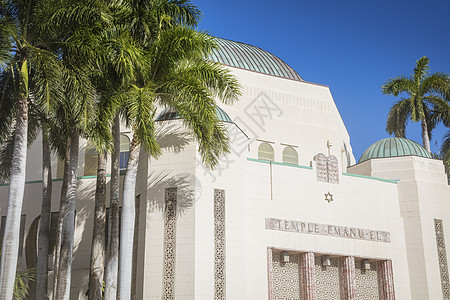 迈阿密海滩的坦普尔埃马努埃尔装饰天空地标全景天际艺术日落教会建筑学晴天图片