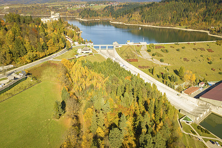 Niedzica航空全景城堡建筑学蓝色旅行天线日落叶子地标天空图片