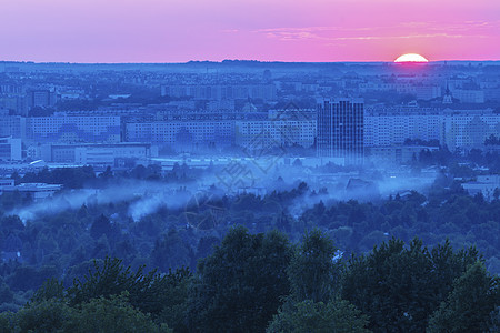 日落时的Rzeszow全景市中心天空天线街道地标建筑学旅行景观蓝色城市图片