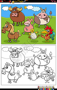 卡通农场动物字符组着色书 pag图片