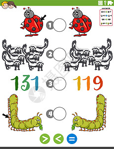 更大或更少或相等的儿童卡通任务逻辑动物臭鼬学习计算插图教育孩子们测试工作簿图片