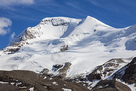 加拿大落基山脉中的阿塔哈巴斯卡山晴天顶峰旅行山脉公园白色荒野冰川图片