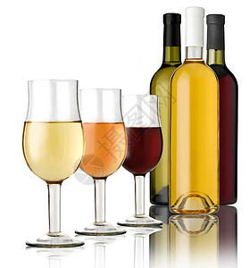 3杯红酒酒杯玻璃剪裁液体红色黄色高脚杯饮料小路白色图片