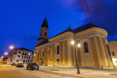 Oradea圣尼古拉斯大教堂城市日出街道日落天空蓝色旅行市中心天际建筑学图片