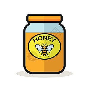白色背景的蜂蜜罐食物卡通片蜜蜂黄色液体玻璃插图图片