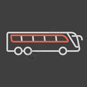 在深色背景上隔离的旅行巴士平面矢量图标图片