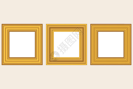 为您的设计设置方形金色复古木制框架 复古封面 放置文本 复古古董金色现代矩形框架 它制作图案矢量模板空白木板艺术家具白色边界博物图片