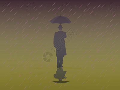 男士风衣雨中行走的雨伞图片