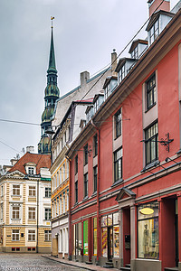 拉脱维亚里加老城街道观光地标景观建筑街道旅行文化假期房子人行道图片