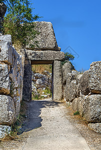 希腊Mycenae门旅游木马墙壁文明历史性历史石头考古地标废墟图片