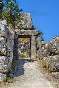 希腊Mycenae门旅游木马墙壁文明历史性历史石头考古地标废墟图片