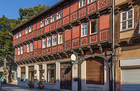 德国奎德林堡街历史性框架地标景观旅行遗产建筑房子木材街道图片