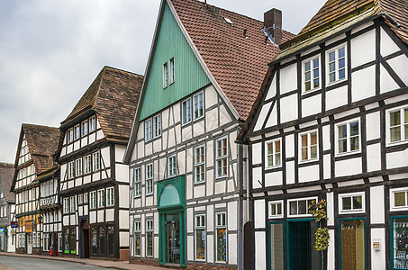 德国霍克特街建筑学建筑遗产历史性街道历史木头框架中心窗户图片