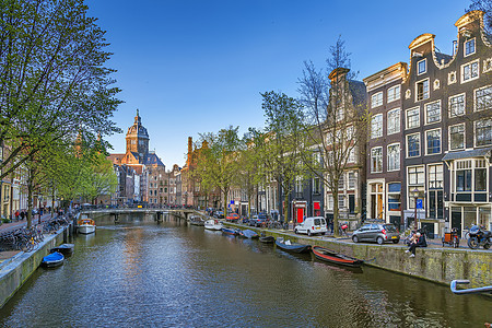 阿姆斯特丹运河视图大教堂文化运输建筑假期首都城市旅游教会旅行图片