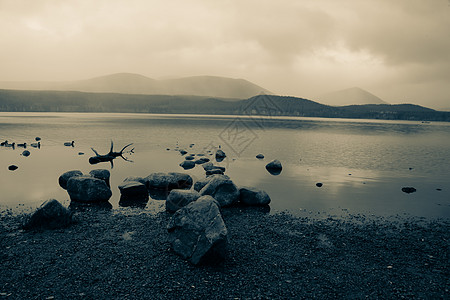 联合王国Cairngorm山 苏格兰美丽的洛克莫利希湖荒野高地天空树木日落山脉林地场景蓝色岩石图片