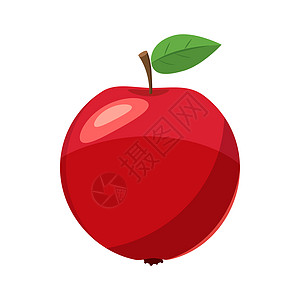 卡通叶子新鲜红苹果图标 卡通风格背景