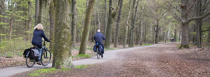春初在乌勒支附近的霍伦德骑自行车时 妇女和男人都骑自行车图片