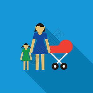 母亲带着女儿和婴儿穿着红色婴儿车 ico女性夫妻女孩母性妈妈儿子微笑男生父亲新生图片