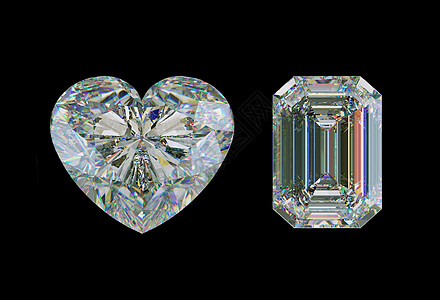 翡翠切割钻石和心脏形状 孤立的宝石图片