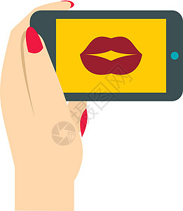 在智能手机 ico 上拍嘴唇照片的女人图片