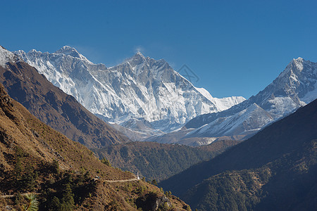 珠峰 Lhotse和Ama Dablam首脑会议天空石头村庄蓝色登山旅游电子书踪迹晴天顶峰图片