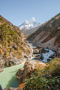 喜马拉雅山的阿马达布拉姆首脑会议天空公吨旅游高山顶峰蓝色国家岩石冰川公园图片