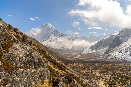 尼泊尔喜马拉雅山的阿马达布拉姆首脑会议国家地区昆布顶峰蓝色旅行风景山脉旅游高山图片
