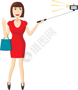 穿红裙子的女孩用棍子自拍 ico图片