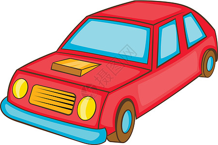 卡通风格中的红色汽车图标车轮速度掀背车卡通片窗户大灯服务散热器街道交通图片