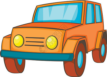 卡通风格中的橙色吉普车图标图片