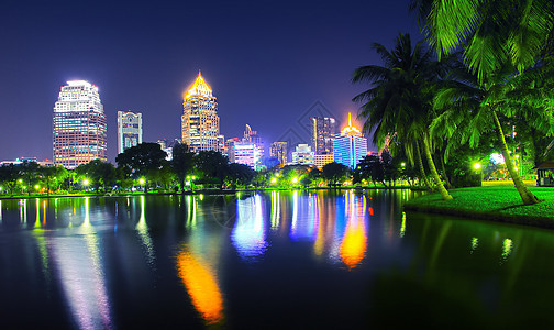 夜间城市树木建筑物建筑场景天际全景公园摩天大楼蓝色旅行图片