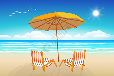 太阳椅子伞沙子和海插画
