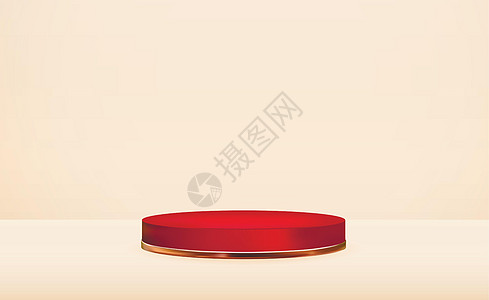 逼真的 3d 红色基座在浅色背景 化妆品产品展示时尚杂志的时尚空领奖台展示 它制作图案复制空间矢量讲台奢华广告博览会平台圆圈小样图片