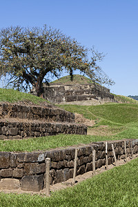 萨尔瓦多圣安德烈斯废墟金字塔旅行建筑学蓝色天际天空地标晴天全景图片