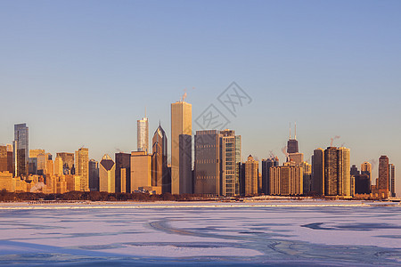 芝加哥冬季     天亮时的天线建筑学办公楼城市生活风光摩天大楼景观天际都市水平城市图片