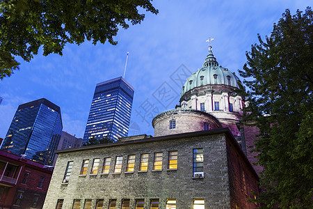 蒙特利尔世界大教堂王后玛莉摩天大楼教会女王圆顶街道景观建筑市中心宗教地标图片