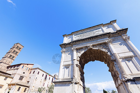 君士坦丁在罗马的拱门晴天街道市中心天空天际蓝色建筑旅行首都教会图片