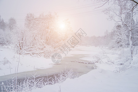 与河的冬天雪风景 俄罗斯的冬天 冬天 风景与一条河 太阳和雪 温柔的风景 印刷产品的照片仙境天气农村反射国家森林公园温度场景季节图片