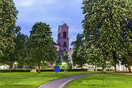 卡尔斯鲁厄圣斯蒂芬教堂蓝色天际景观天空灯光建筑城市日落地标建筑学图片