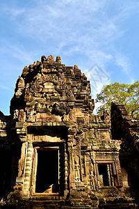 吴哥综合体中美丽的寺庙的景象高棉语考古学历史丛林石头旅行森林历史性废墟旅游图片